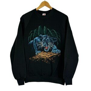 Vtg 90s LSJ Sportswear Black Panther Graphic Sweatshirt Large Wildlife USA